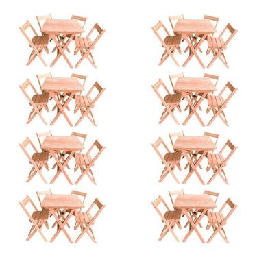 Imagem de Kit 8 Conjuntos Mesa Dobrável 70x70cm Para Bar Com 4 Cadeiras Em Madeira Maciça - Cru - Bege