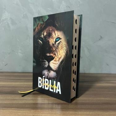Imagem de Bíblia Sagrada Leão com Folhas Verdes ComHarpa e Índice LETRAS MÉDIAS,