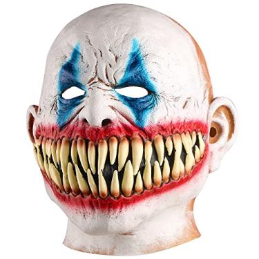 Imagem de Quligeta Máscara de palhaço assustador do Dia das Bruxas, máscara de palhaço malvado, coringa, máscara de presa, acessório para cosplay de terror para adultos (boca grande)