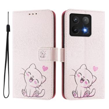 Imagem de Capa carteira para Xiaomi 14T Pro, 3 compartimentos para cartão, 1 compartimento para dinheiro, capa flip de couro PU com padrão fofo, capa com fivela magnética à prova de choque, compatível com