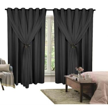 Imagem de Cortina Corta Luz 2,00m X 2,40m 100% Blackout Com Voil Preto Para Sala