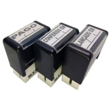 Imagem de Kit 3 Carimbos Automáticos  PAGO / Lançado / Conferido com espaço para
