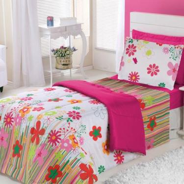 Imagem de Edredom Solteiro Infantil Kids Estampado Garden Pink - Enxovais Aquare