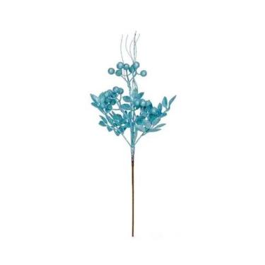 Imagem de Galho Folhas e Frutas Glitter Azul - 52cm - 1 unidade - Cromus - Rizzo