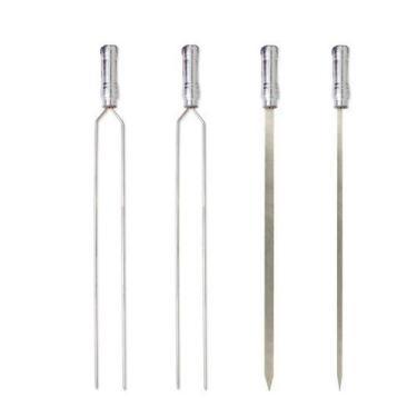 Imagem de Kit 04 Pçs Espeto Churrasco Aço Inox Duplo + Chato Largo + Chato Estre