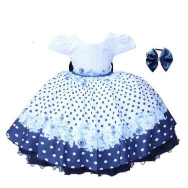 Imagem de Vestido Infantil Floral Festa Luxo E Tiara - pingo de gente, 12, Azul,