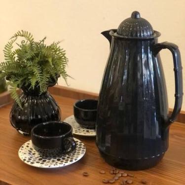 Imagem de Garrafa Térmica 1L New Bambu Plástica com Ampola de Vidro - Lyor, Pret