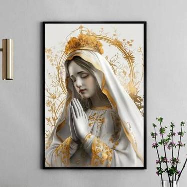 Imagem de Quadro Nossa Senhora Fátima Branco E Ouro 33X24Cm - Vidro