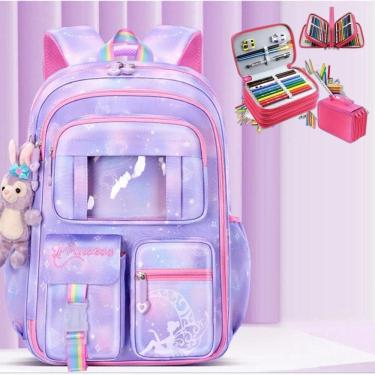 Imagem de Kit Mochila Escolar Infantil Grande Capacidade Mais Estojo Escolar Grande Com 4 Compartimento pink
