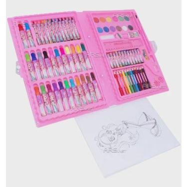 Imagem de Kit Maleta Escolar Princesa Com 86 pçs Canetinhas Coloridas (Rosa) - T