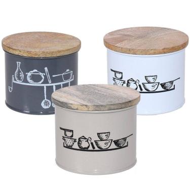 Imagem de Pote Vintage Aço Esmaltado Tampa Madeira Pequeno 225ml