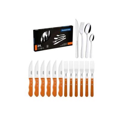 Imagem de Jogo Churrasco Inox 12 Peças Dynamic + Faqueiro Inox 24Peças - Tramont