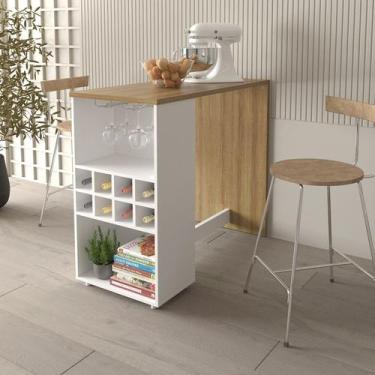 Imagem de Bancada Adega com Porta Taças e Prateleira AD5003 Branca/Amêndoa Tecno