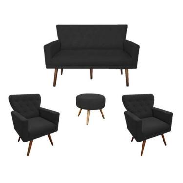 Imagem de Kit Namoradeira + 2 Poltronas Decorativa Aurora + Puff Redondo Suede P