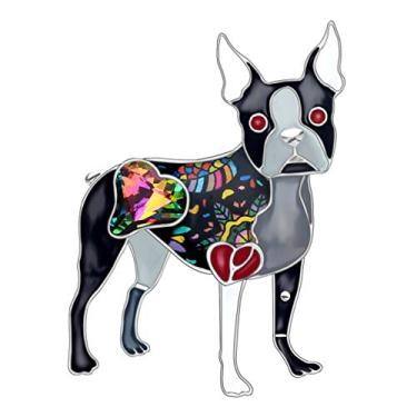 Imagem de DUOWEI Broche de cachorro Cavalier King Charles Spaniel Metal Esmaltado Strass Pet Pin Lapela Roupas Joias Presente para Mulheres Crianças, 45mm x 31mm, Zinco metálico, strass