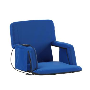 Imagem de Flash Furniture Cadeira de estádio reclinável portátil leve Malta com apoios de braço, encosto acolchoado e assento aquecido com dois bolsos de armazenamento e alças para mochila, conjunto de 1, azul