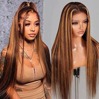 Imagem de Flady Highlight HD Perucas de cabelo humano com tela frontal transparente pré-arrancadas 150% densidade 13x4x1 perucas de cabelo humano entrelaçadas para mulheres negras 4/30 cores 50,8 cm
