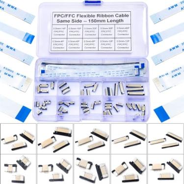 Imagem de Kidisoii Kit de conectores de cabo plano flexível de 0,5 mm, conector de 4/6/8/10/12/14/16/20/30/40 pinos FFC FPC com comprimento de 150 mm FPC FFC cabo de fita flexível mesmo lado (kit SS-0,5 mm)