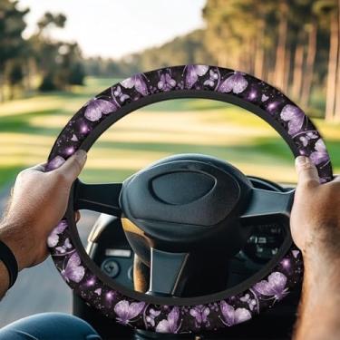 Imagem de Rarucativ Capa protetora de volante de borboleta roxa para carrinho de golfe, acessórios de carro, capa de volante, antiderrapante, à prova de suor, envoltório de volante automático confortável