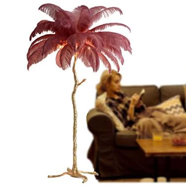 Imagem de Luminária de piso moderna de penas de avestruz, lâmpada de LED regulável de penas de canto alto decorativa para quarto, sala de estar, escritório, leitura