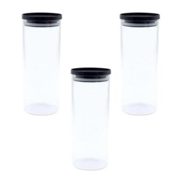 Imagem de Conjunto de Potes De Vidro, 3 Peças, Com Tampa Hermética 1,5 Litro Redondo Organizador De Mantimentos Temperos Escritex