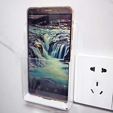 Imagem de Serlife Suporte de parede de acrílico para celular, suporte de parede, controle remoto para TV, caixa de armazenamento de mídia (parte traseira branca, 1 solta)