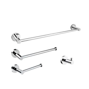 Imagem de Acessórios de banheiro polidos Suporte para papel higiênico Gancho para roupão Suporte para saboneteira Toalheiro Suporte para escova de vaso sanitário em aço inoxidável 304, conjunto de 4 peças
