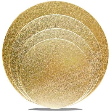 Imagem de WANBAO Pacote com 4 tabuleiros dourados para bolo círculos redondos de 6, 20, 30 cm, 30 cm, 1 conjunto de cada tamanho para assar bolo