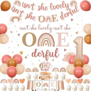 Imagem de Wonmelody Boho Rainbow 1st Birthday Decorations Isn't She Lovely Isn't She Onederful Backdrop Banner Retro Bohemian Banner Rainbow Cupcake Toppers Rainbow One Highchair Banner Bohemian 1st Birthday
