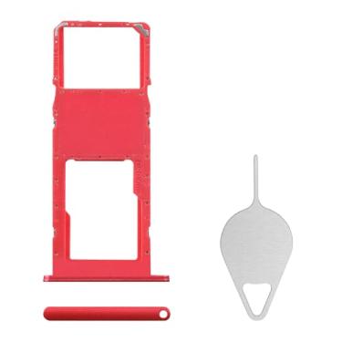 Imagem de BESJMYT Substituição da bandeja do cartão SIM para Samsung Galaxy A02s (versão SIM único) Adaptador de suporte de slot de bandeja de cartão vermelho com ejetor de agulha para A02s SM-A025U SM-A025U1