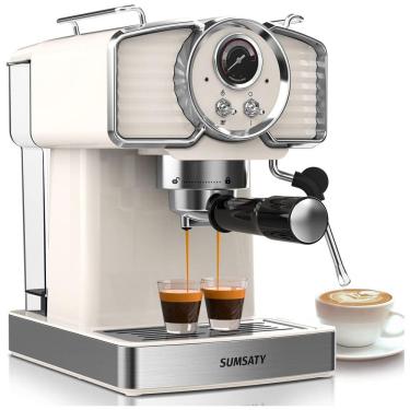 Imagem de Máquina de Café Expresso Retrô 20 Bar com Bocal de Leite e Tanque de Água Removível de 1,8L, 110V 1350W, SUMSATY, Branco Vintage