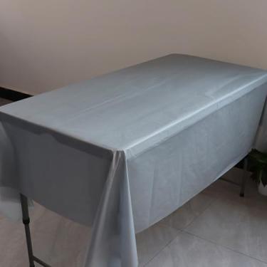 Imagem de Amocytec Pacote com 2 toalhas de mesa de plástico cinza, toalhas de mesa descartáveis, toalhas de mesa para churrasco, piquenique, aniversário, Natal, festas, impermeável, à prova de óleo, toalhas de