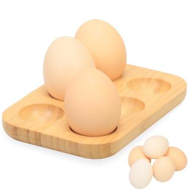 Imagem de ZTHapwa Bandeja de ovos de bambu, bandeja de madeira de bambu para bancada de cozinha, suporte pequeno para ovos cozidos com 6 grades para geladeira, prato decorativo de ovo de Páscoa para mesa de