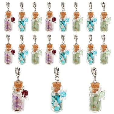 Imagem de PH PandaHall 20 pingentes de garrafa de vidro de flor, pingentes coloridos de enchimento de lascas de pedras preciosas com orifício de 5 mm, pingentes europeus pendentes de vidro para colar brinco