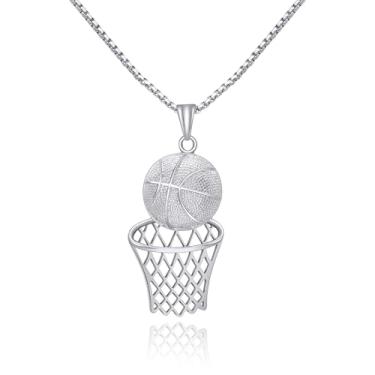 Imagem de AILUOR Colar de cesta de basquete masculino, corrente de basquete de aço inoxidável, banhado a ouro 14 K, zircônia cúbica, pingente de basquete, hip hop, colar esportivo, joia de presente, Zircônia