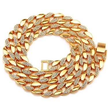 Imagem de EMESLY Corrente de elos cubanos Miami sólidos de ouro/prata (40, 46, 50, 56, 61, 76 cm); pulseira hip hop (comprimento de 20 cm) para homens e mulheres; joia perfeita para presente brilhante, 18.0