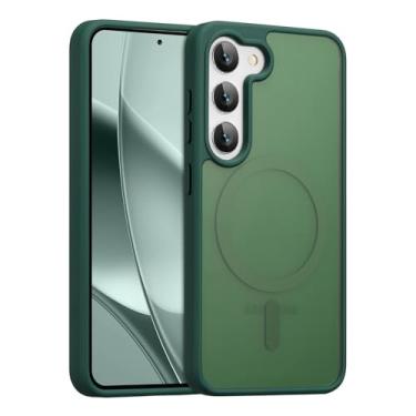 Imagem de RALEAVO Capa magnética forte para Samsung Galaxy S23 [compatível com Magsafe] Capa protetora fina à prova de choque para celular S23 com traseira rígida translúcida, verde