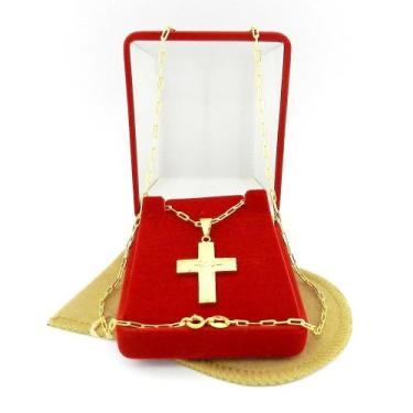 Imagem de Corrente Masculina 70cm 2mm Cruz Folheado Ouro 18k CR596 - WNBIJOUTERI