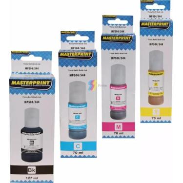 Imagem de Masterprint Kit 4 Tintas Refil MP504/544, Compatível com L3150 L3250 L3110 L5190 L3210 L5290 L1250 L5590, Preto/Ciano/Magenta/Amarelo