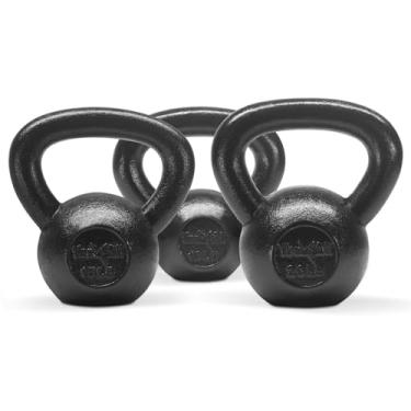 Imagem de Yes4All Conjuntos de peso Combo Kettlebell de ferro fundido – Ótimo para treino de corpo inteiro e treinamento de força – Kettlebells 10 15 9 kg (preto)