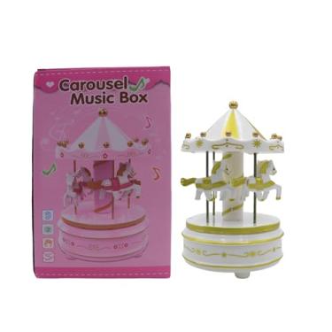 Imagem de AIBEARTY Caixa de música carrossel fofa criativa com roda-gigante giratória para meninos e meninas, caixa musical rotativa de 4 cavalos, presente para meninas, filha, aniversário, festival de Natal