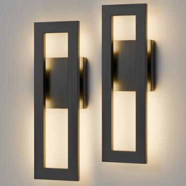 Imagem de LamQee Conjunto De 2 Arandelas De Parede Led Modernas, Arandela Retangular Preta Para Varanda, Arandela Externa, Branco Quente, 3000K, Luz De Montagem Em Parede Interna Para Sala De Estar, Quarto, C