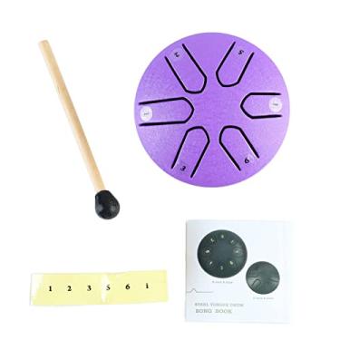 Imagem de Handpan Tambor de Aço Carbono Tambor de Tambor Mini 6 Nota Instrumento de Percussão Com Baqueta para Iniciantes (Violeta)