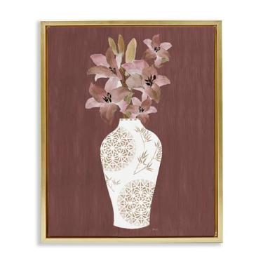 Imagem de Stupell Industries Vaso geométrico boho flutuador dourado tela emoldurada arte design de parede por Janet Tava, 17 x 21