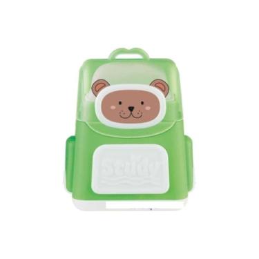 Imagem de Apontador Grande com Depósito + Borracha Formato Mochila Fofa Tris Escolar (Verde)