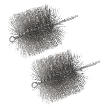 Imagem de PATIKIL Escova de limpeza de chaminé de 10 cm, 2 peças de escova redonda de aço inoxidável para limpeza de chaminé com encaixe NPT de 1/4 para tubos de secador de barraca de fogão a lareira, prata
