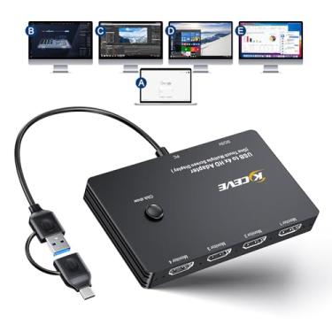 Imagem de KCEVE Adaptador USB para 4 HDMI, tela multimonitor, 5 telas separadas, suporte para modo espelho/extensão compatível com Windows, M1/M2 Mac OS