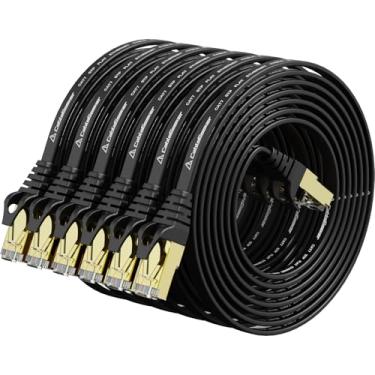 Imagem de Cabo Ethernet blindado Cat 7 (cabo de alta velocidade) Cat7 cabos de patch Ethernet plano - cabo de Internet para modem, roteador, LAN, computador - compatível com Cat 5e, rede Cat 6, 5ft 6Pack Black, 5ft 6Pack Black
