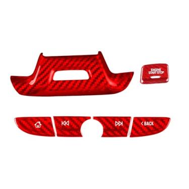 Imagem de FINMOKAL Capa de volante de fibra de carbono vermelha com furo + tampa do botão de navegação do console central compatível com Chevrolet Camaro 2016-2020