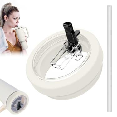 Imagem de Tcamp Tampa de substituição à prova de vazamento compatível com Stanley Quencher H2.0 acessórios de copo de 1,134 g, tampa de copo flip à prova de derramamento de silicone (branco creme)